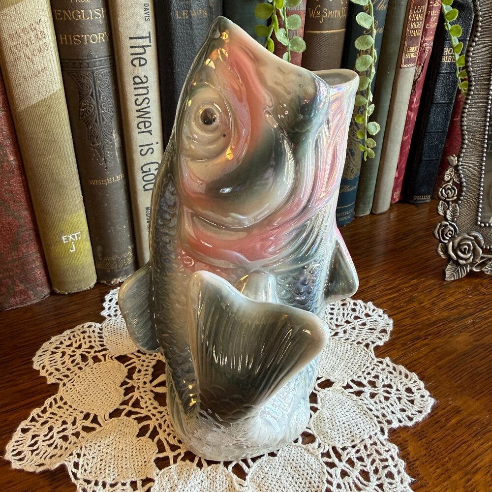 Vintage Large Mouth Bass Vase Iridescent